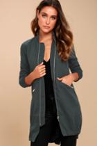Le Lis | Rio Grande Teal Blue Longline Bomber Jacket | Size Large | 100% Polyester | Lulus