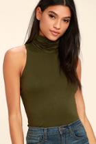 Lulus Alive And Kicking Olive Green Sleeveless Turtleneck Top