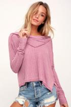 Free People Wildcat Washed Mauve Thermal Long Sleeve Top | Lulus