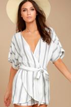Climb Aboard Grey And White Striped Romper | Lulus