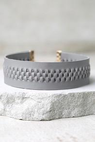 Ettika Always On Point Grey Leather Choker Necklace