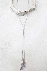 Lulus Avalon Gold And Grey Layered Collar Necklace