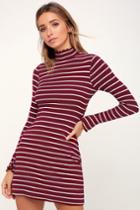 Charm Class Burgundy And White Striped Long Sleeve Dress | Lulus