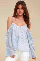 Del Sur Blue Striped Off-the-shoulder Top | Lulus