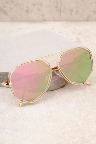 Lulus Hello Hot Stuff Gold And Pink Aviator Sunglasses