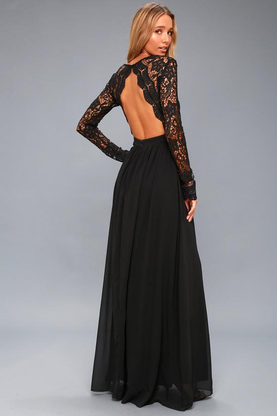Awaken My Love Black Long Sleeve Lace Maxi Dress | Lulus