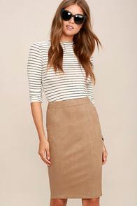 Lulus Superpower Tan Suede Pencil Skirt