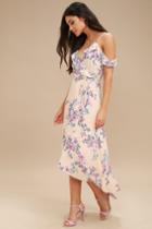 Bouquet Blooms Cream Floral Print Off-the-shoulder Wrap Dress | Lulus