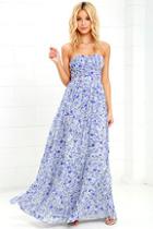 Lulus All Afloat Royal Blue Floral Print Strapless Maxi Dress