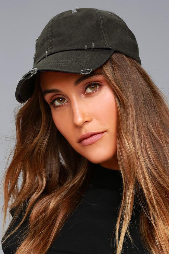 Lulus | Block Party Dark Grey Distressed Baseball Cap | 100% Cotton