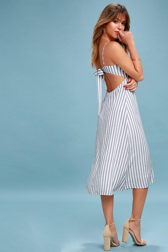 Lush Sun And Sea Blue And White Striped Backless Midi Dress | Lulus