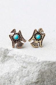 Lulus Desert Desperado Turquoise And Gold Earrings