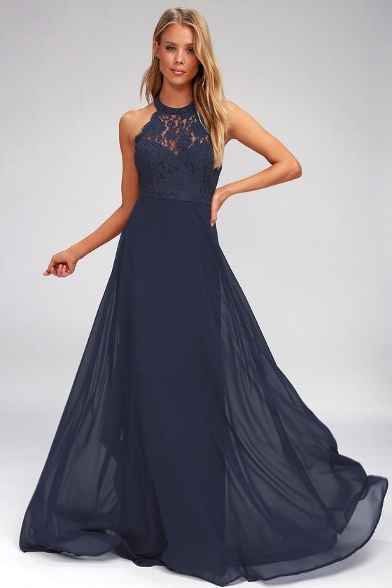 Dance All Evening Navy Blue Lace Maxi Dress | Lulus