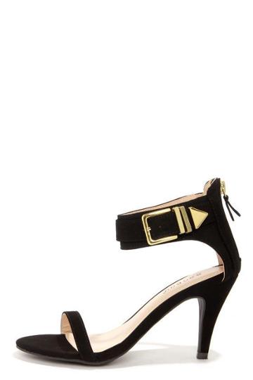 Bamboo Jenna 07 Black And Gold Ankle Strap Heels