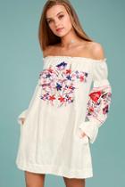 Free People Fleur Du Jour Cream Embroidered Dress