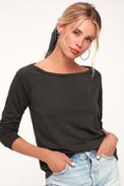 Lulus Basics Rilka Charcoal Grey Scoop Neck Sweater Top | Lulus