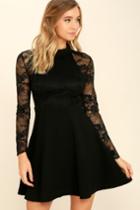 Lush Socialite Up My Life Black Lace Skater Dress | Lulus