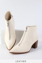 Sole Society Desiray Cream Leather Front Zip Pointed Toe Booties | Lulus