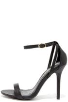 Lulus Remi Black Snakeskin Ankle Strap Heels