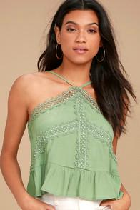 Lulus Always Together Sage Green Lace Crop Top