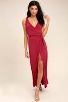 Lulus Road To Rome Berry Red Wrap Maxi Dress