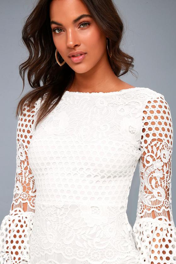 Angelisa White Lace Long Sleeve Dress | Lulus