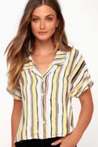 First Monday Riptide Yellow Striped Button-up Top | Lulus