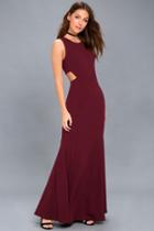 Lulus | Loving Embrace Burgundy Cutout Maxi Dress | Size Large | Red | 100% Polyester