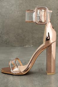Machi Adara Rose Gold Ankle Strap Lucite Heels