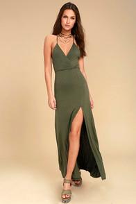 Lulus Desert Skies Olive Green Backless Maxi Dress
