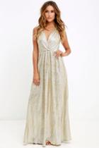 Lulus | All That Shimmers Is Gold Light Gold Maxi Dress | Size X-large | 100% Polyester