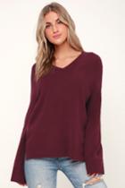 Olive + Oak Aliza Burgundy V-neck Bell Sleeve Sweater | Lulus