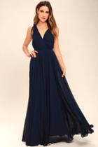 Lulus | Dance The Night Away Navy Blue Backless Maxi Dress