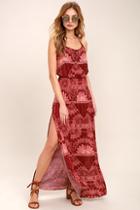 O'neill Kravitz Wine Red Print Maxi Dress