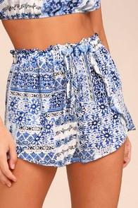 Lulus Still Life Blue Print Shorts