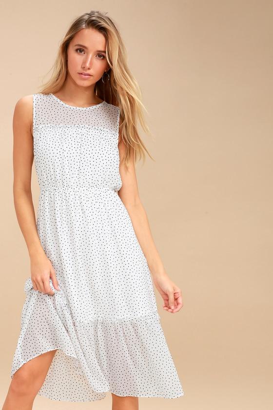Afternoon Stroll White Polka Dot Midi Dress | Lulus