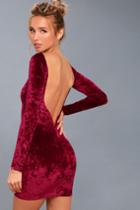 Lulus | Star Struck Burgundy Velvet Long Sleeve Backless Bodycon Dress | Size Large | Red