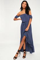 Black Swan Natalia Denim Blue Off-the-shoulder High-low Dress | Lulus