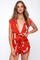 Billabong Flyin High Red Floral Print Tie-front Top | Lulus