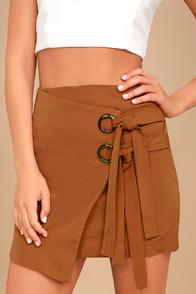J.o.a. Modern Masterpiece Light Brown Wrap Mini Skirt