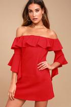 Lulus Showcase Your Talent Red Off-the-shoulder Dress