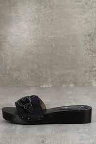 Free People Westtown Black Suede Leather Buckled Wedges