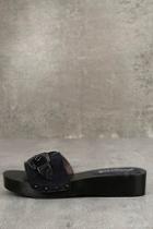 Free People Westtown Black Suede Leather Buckled Wedges