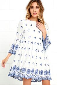 Lulus With A Whisper Blue And Ivory Embroidered Dress