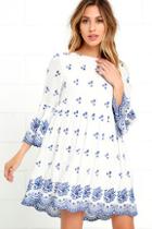 Lulus With A Whisper Blue And Ivory Embroidered Dress