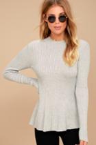 Lulus | Autobiography Heather Grey Peplum Sweater Top | Size Large