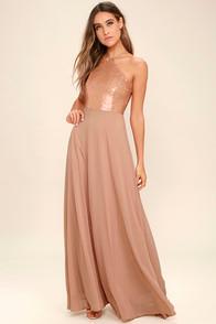Lulus The Best Part Matte Gold Sequin Maxi Dress