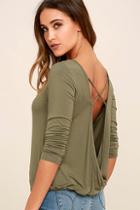 Lulus In A Day Olive Green Backless Long Sleeve Top