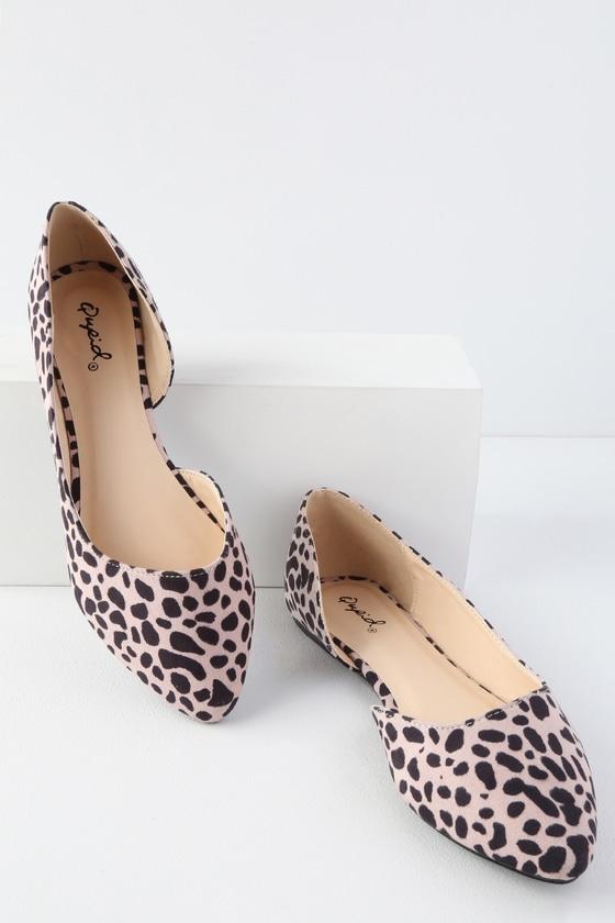 Qupid Zooey Nude Leopard Suede D'orsay Flats | Lulus