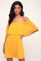 Bb Dakota Manic Pixie Dream Mustard Yellow Off-the-shoulder Dress | Lulus